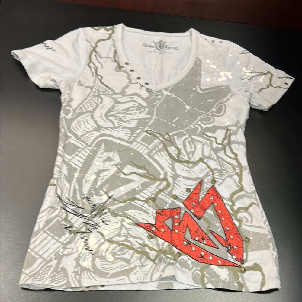 Rebel Spirit Red and Gray Graphic Fitted Sequin Tee